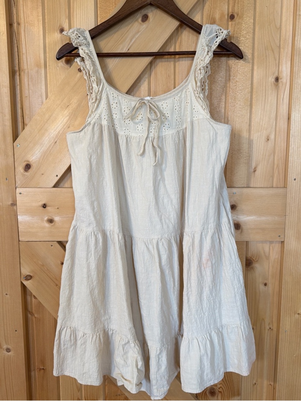 Light Cream Eyelet Tiered Mini Dress